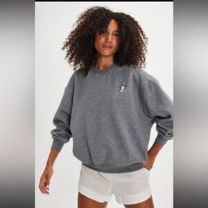 New for Love and Lemons Sweatshirt medium Gray with Pink Rose Embroidery